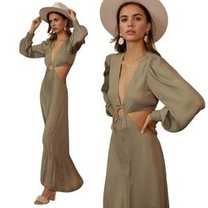 Endless Blu Green Satin Cutout Maxi Dress Women's S Boho Chic Cocktail Party